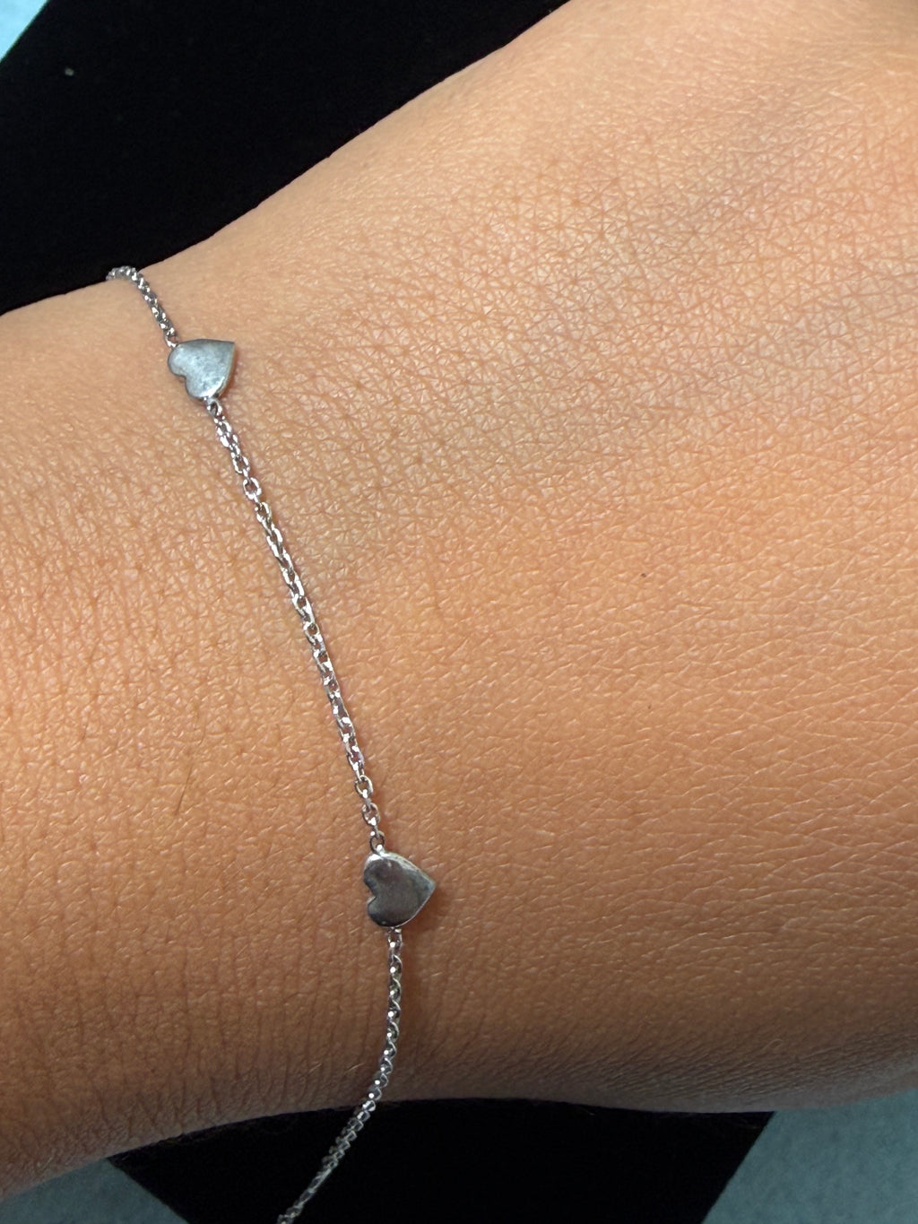 925 Sterling Silver Mini Heart Station Bracelet - 7"