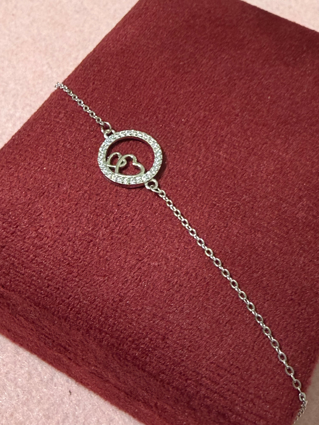 925 Sterling Silver Interlocking Double Heart Bracelet - 7-8"