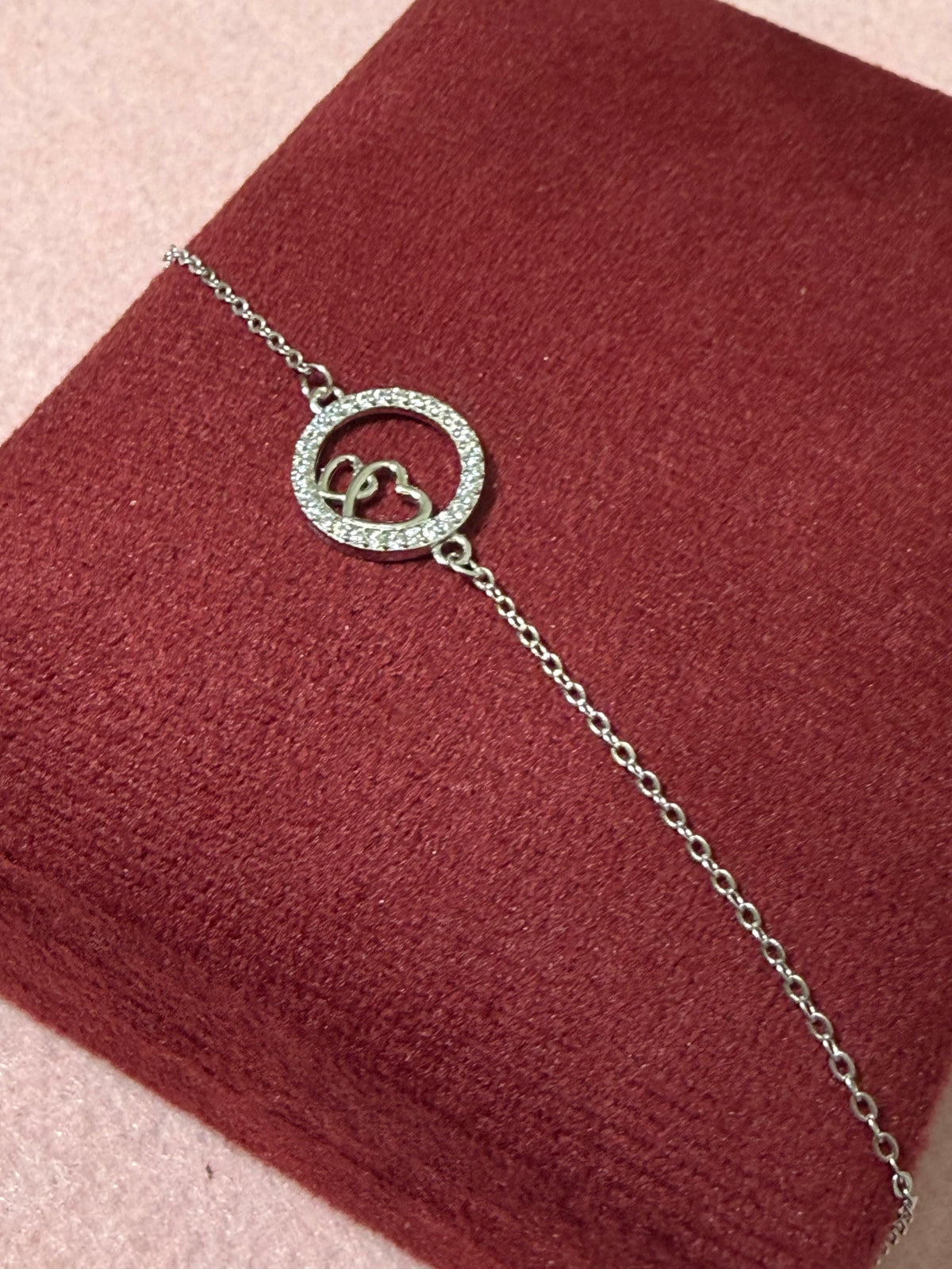 925 Sterling Silver Interlocking Double Heart Bracelet - 7-8"