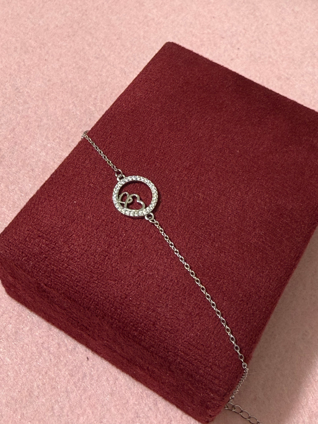 925 Sterling Silver Interlocking Double Heart Bracelet - 7-8"