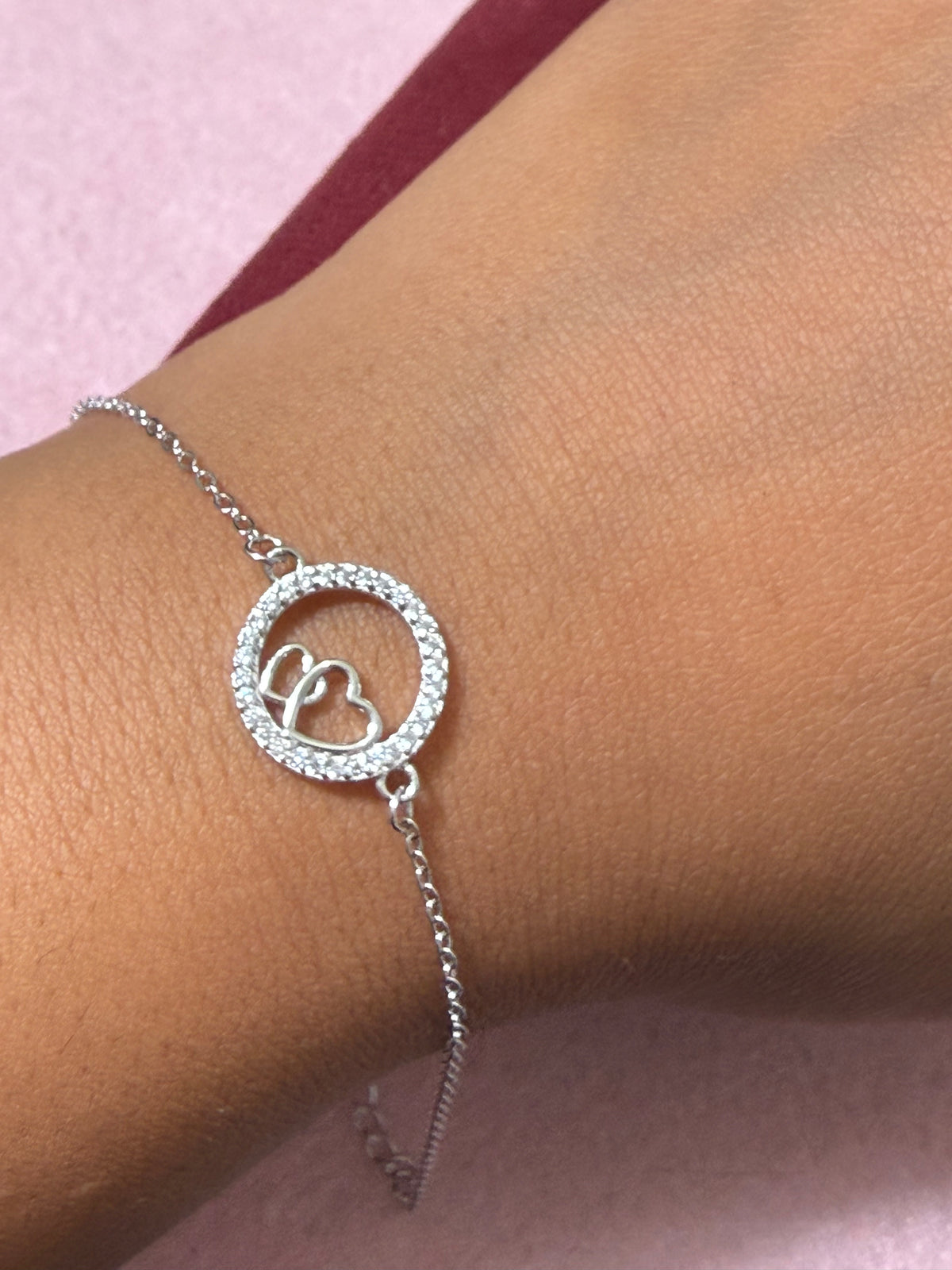 925 Sterling Silver Interlocking Double Heart Bracelet - 7-8"
