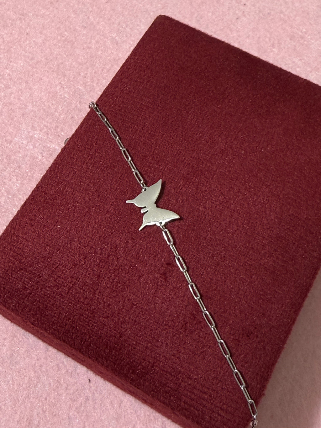 925 Sterling Silver Double Butterfly Paperclip Chain Bracelet 7-8"