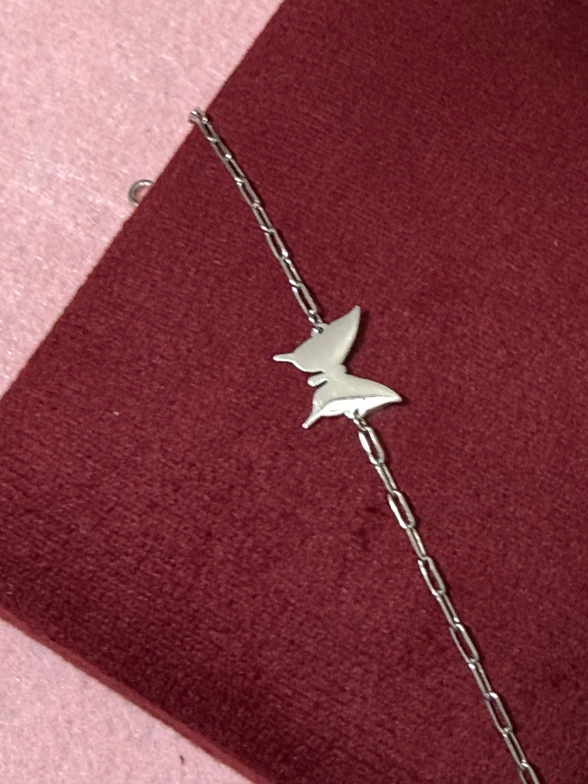 925 Sterling Silver Double Butterfly Paperclip Chain Bracelet 7-8"