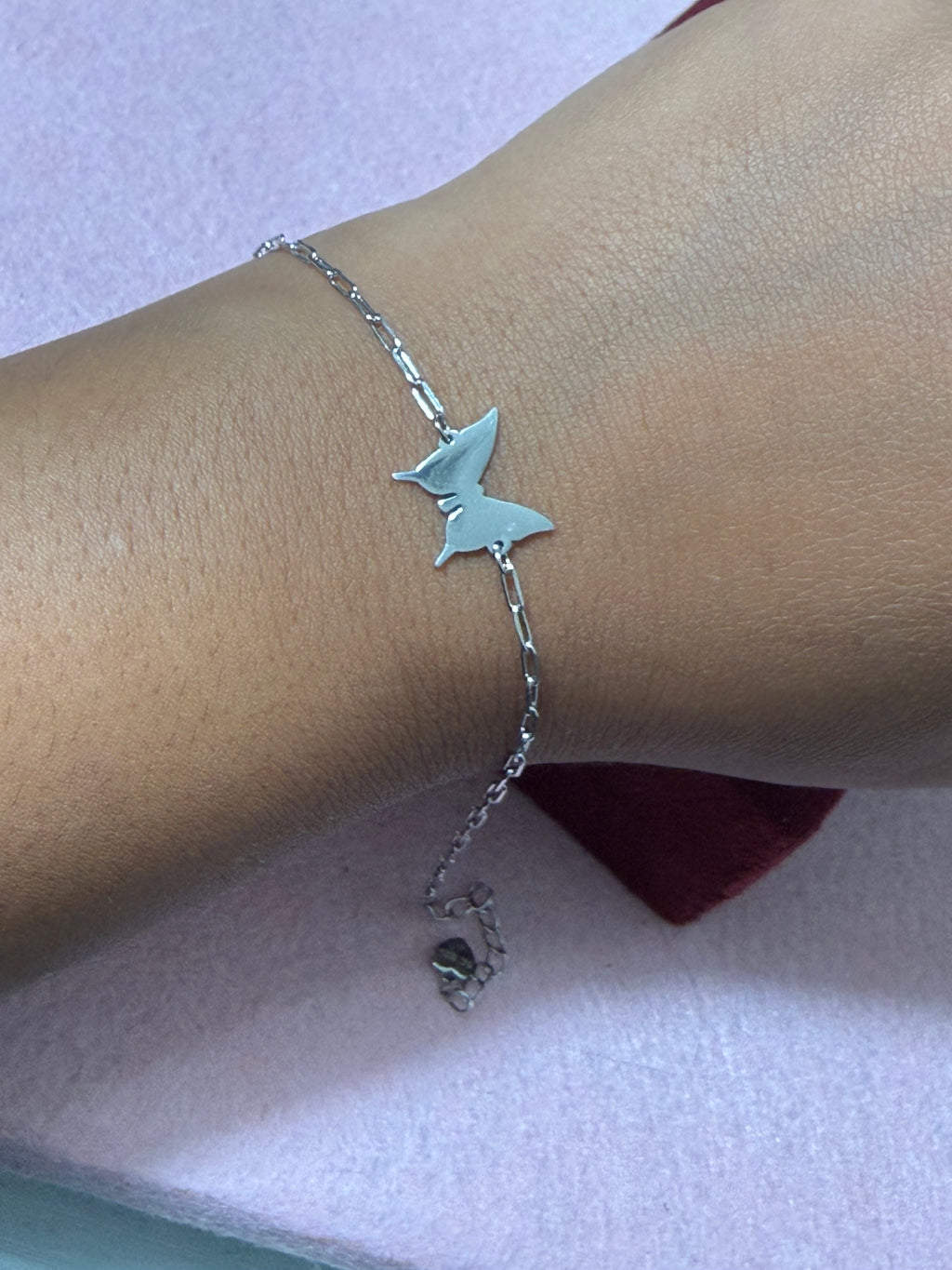 925 Sterling Silver Double Butterfly Paperclip Chain Bracelet 7-8"