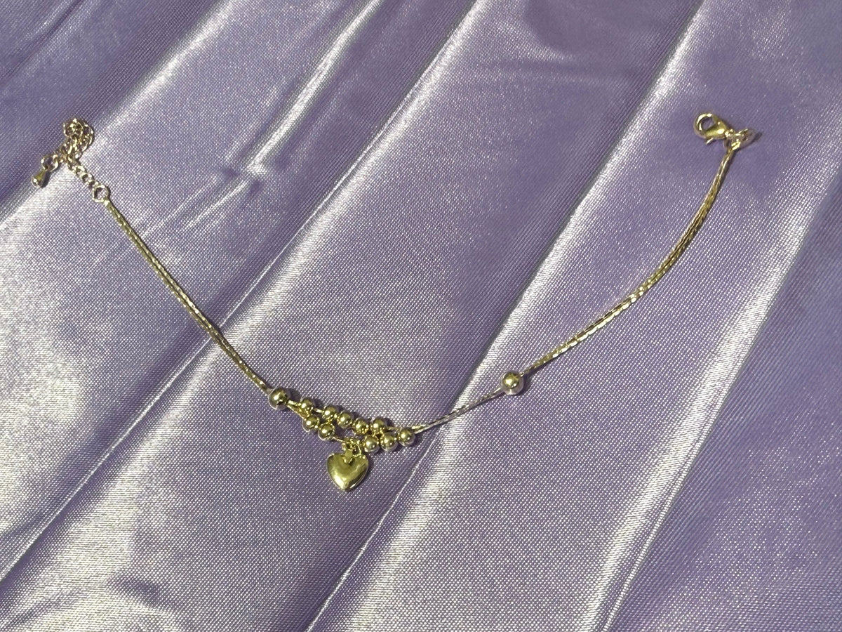 925 Sterling Silver Beaded Heart Charm Anklet