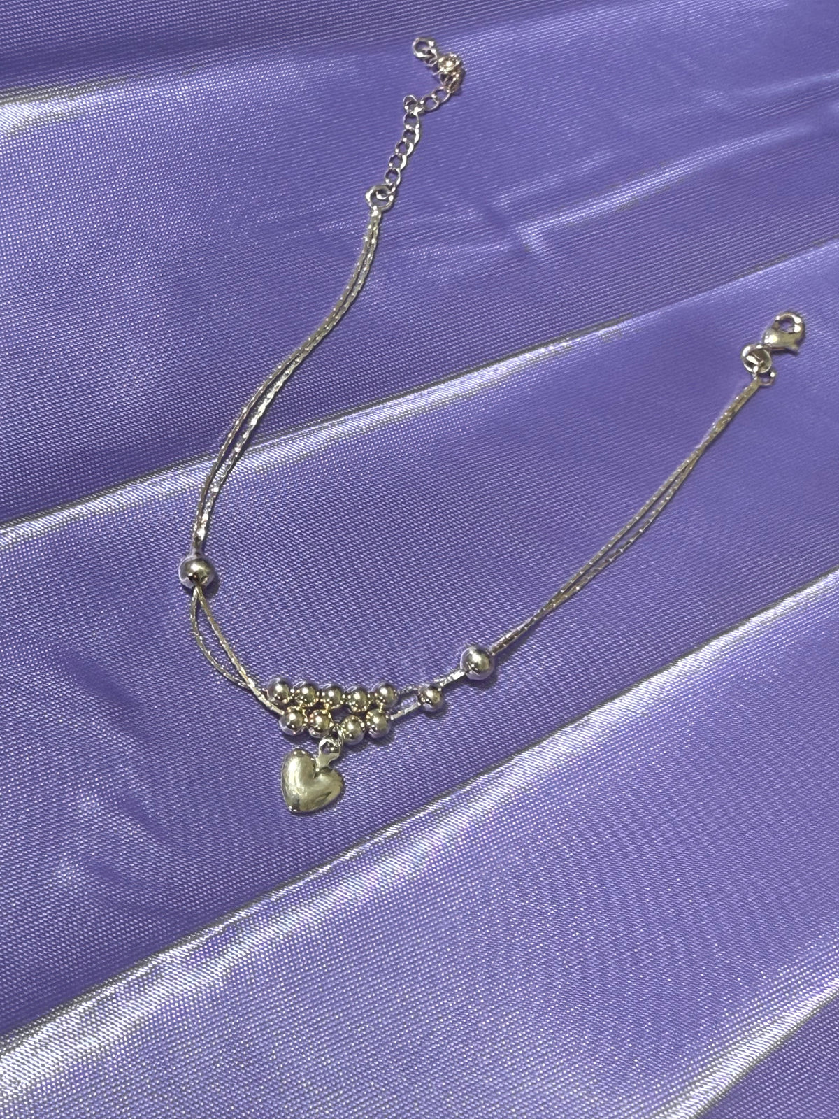 925 Sterling Silver Beaded Heart Charm Anklet
