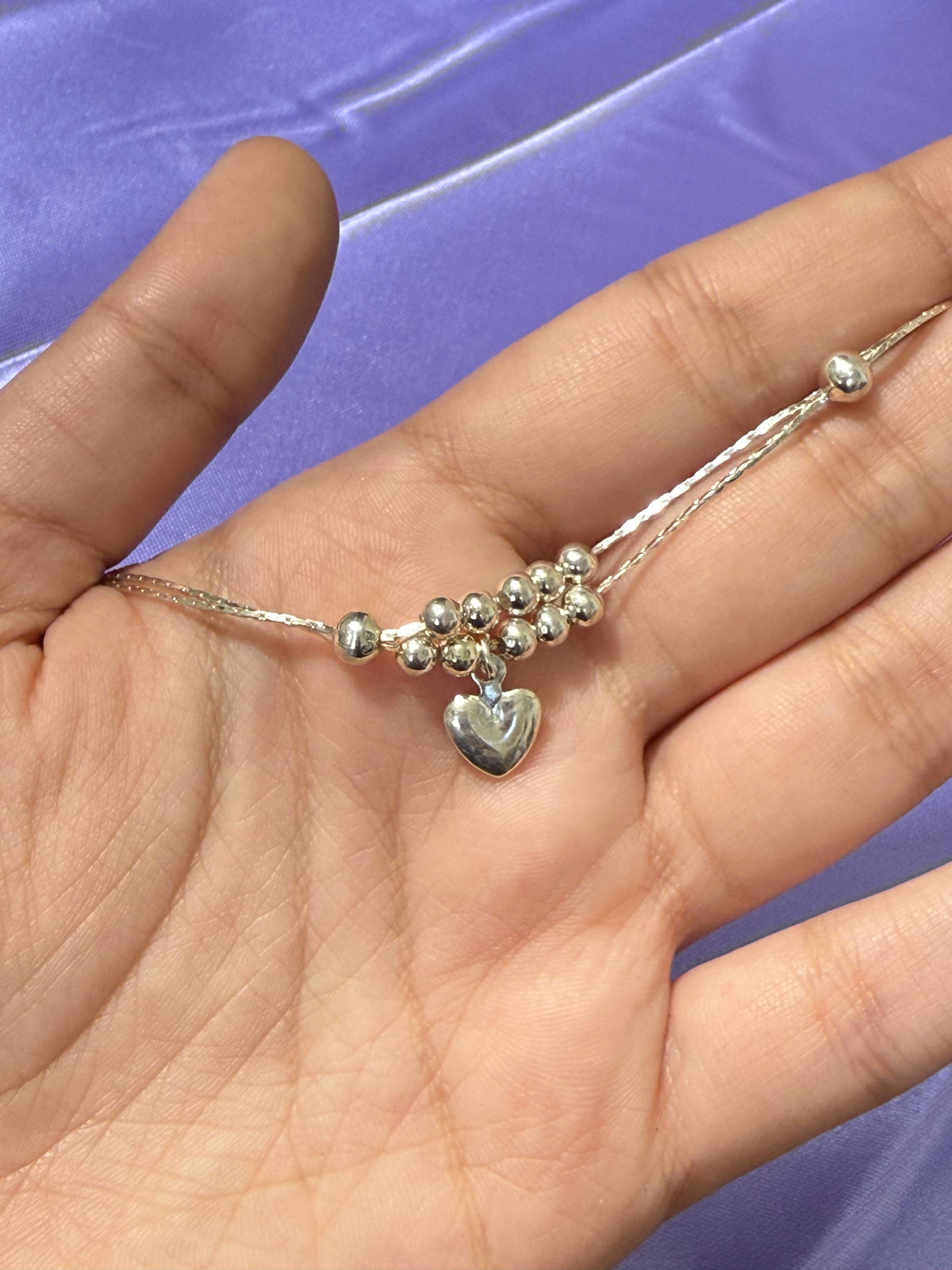 925 Sterling Silver Beaded Heart Charm Anklet