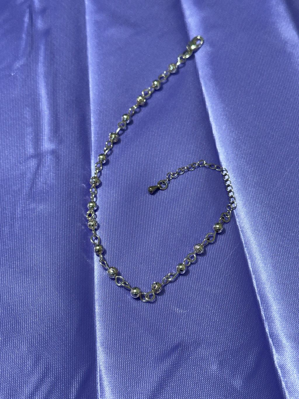 925 Sterling Silver Alternating Beaded Chain Anklet