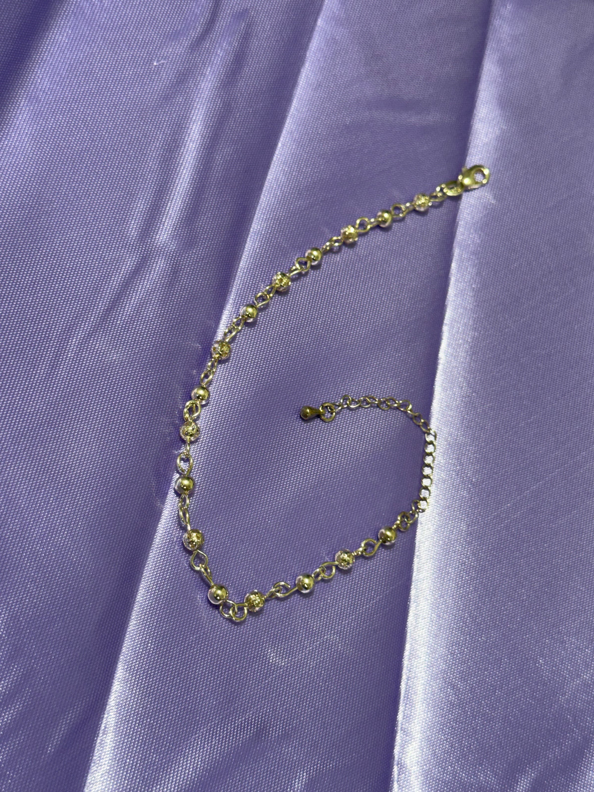 925 Sterling Silver Alternating Beaded Chain Anklet
