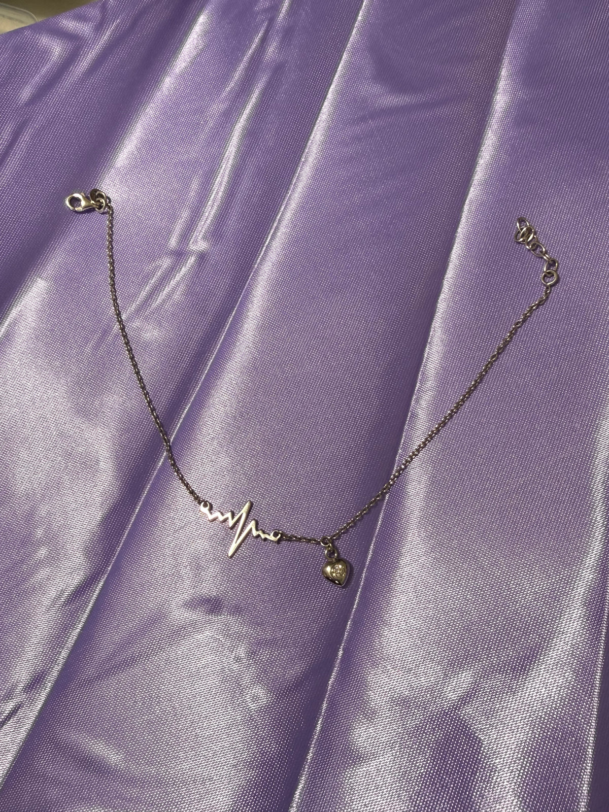 925 Sterling Silver Heartbeat & Heart Charm Anklet