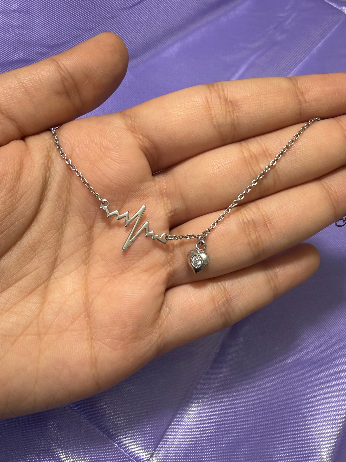 925 Sterling Silver Heartbeat & Heart Charm Anklet