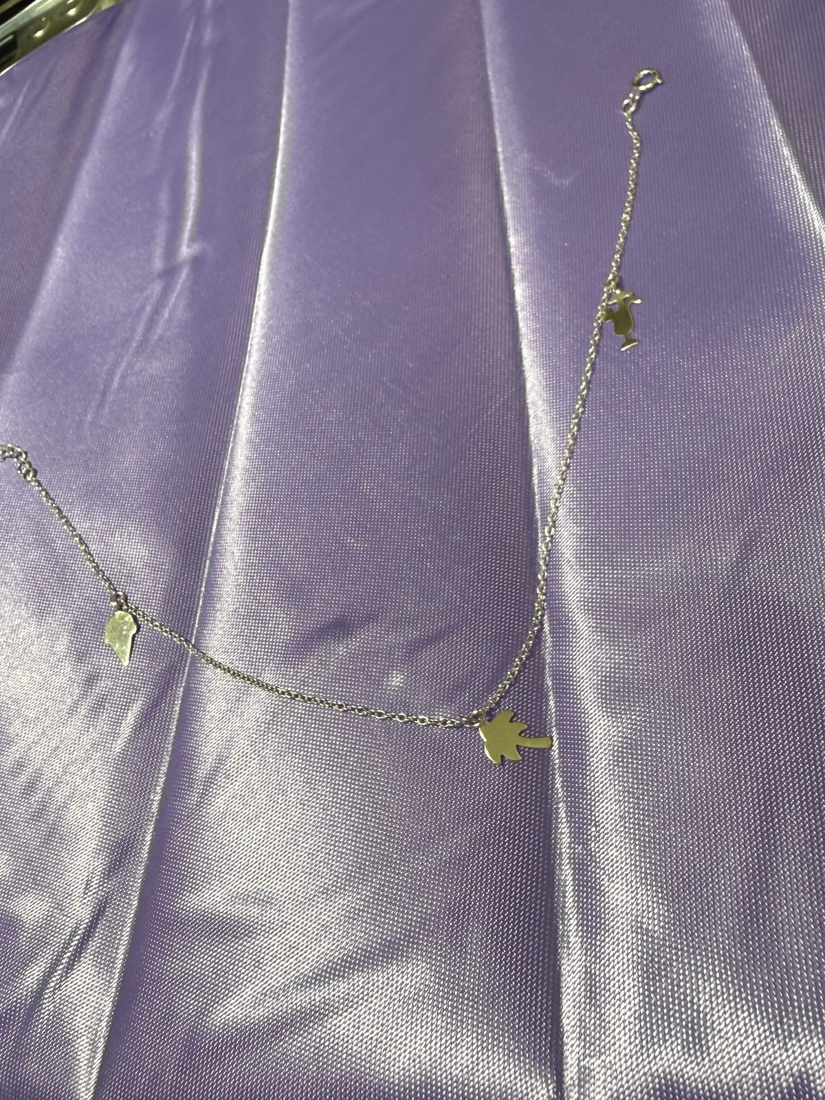 925 Sterling Silver Tropical Palm Tree & Dolphin Charm Anklet