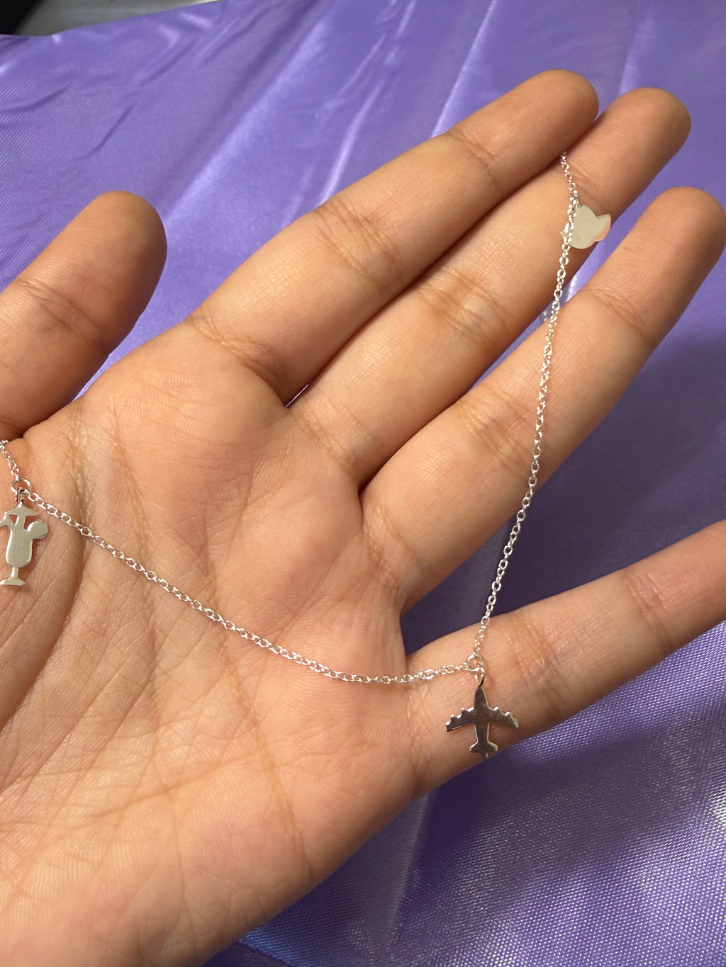 925 Sterling Silver Vacation Charm Anklet – Airplane, Cocktail & Kayak