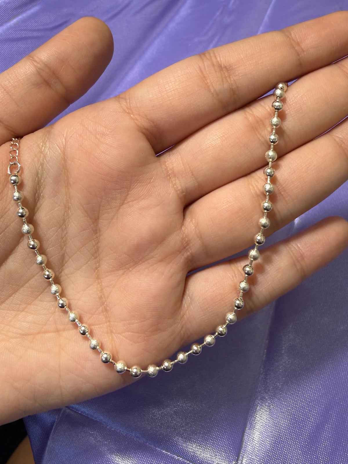925 Sterling Silver Alternating Polished & Textured Beaded Anklet