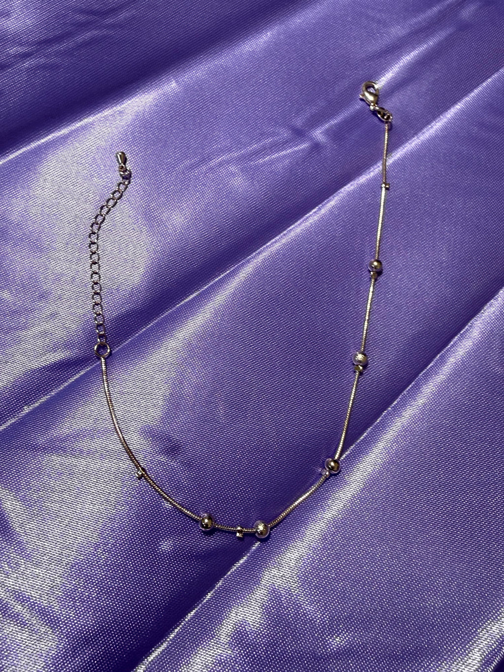 925 Sterling Silver Minimalist Station Bead Anklet – Adjustable