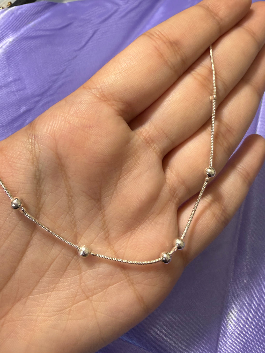 925 Sterling Silver Minimalist Station Bead Anklet – Adjustable