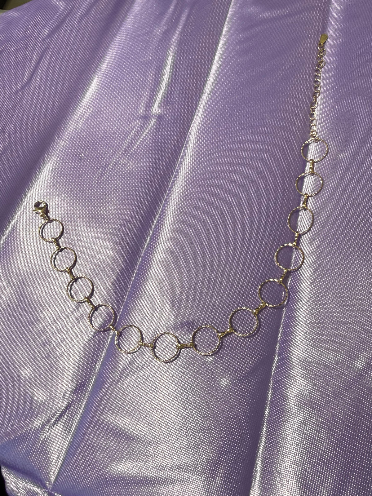 925 Sterling Silver Diamond-Cut Open Circle Link Anklet – Adjustable