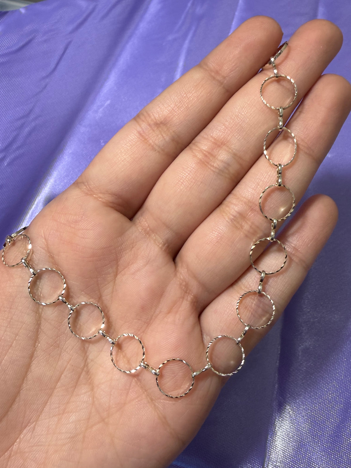 925 Sterling Silver Diamond-Cut Open Circle Link Anklet – Adjustable