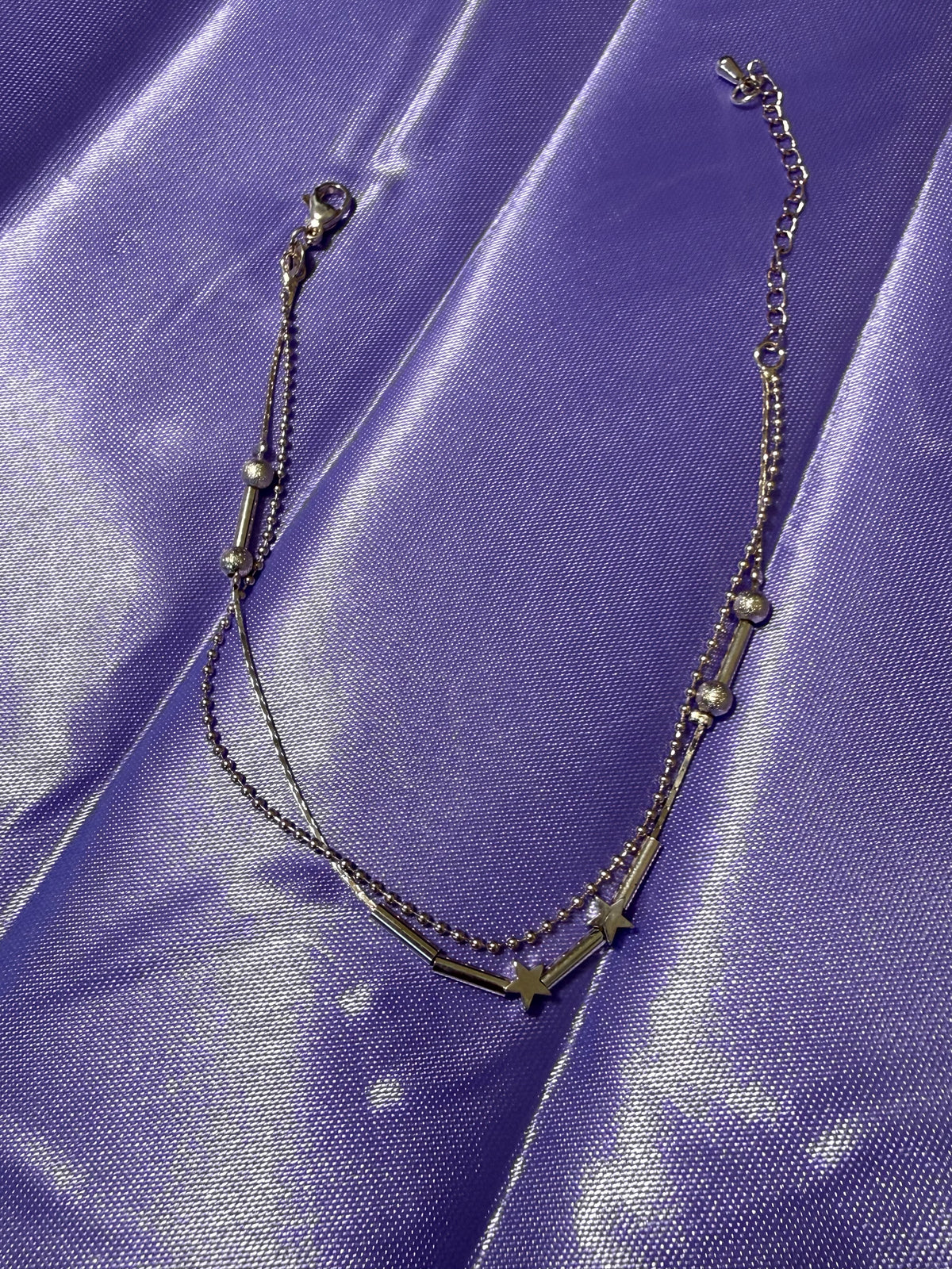 925 Sterling Silver Double-Layered Star & Bead Anklet – Adjustable