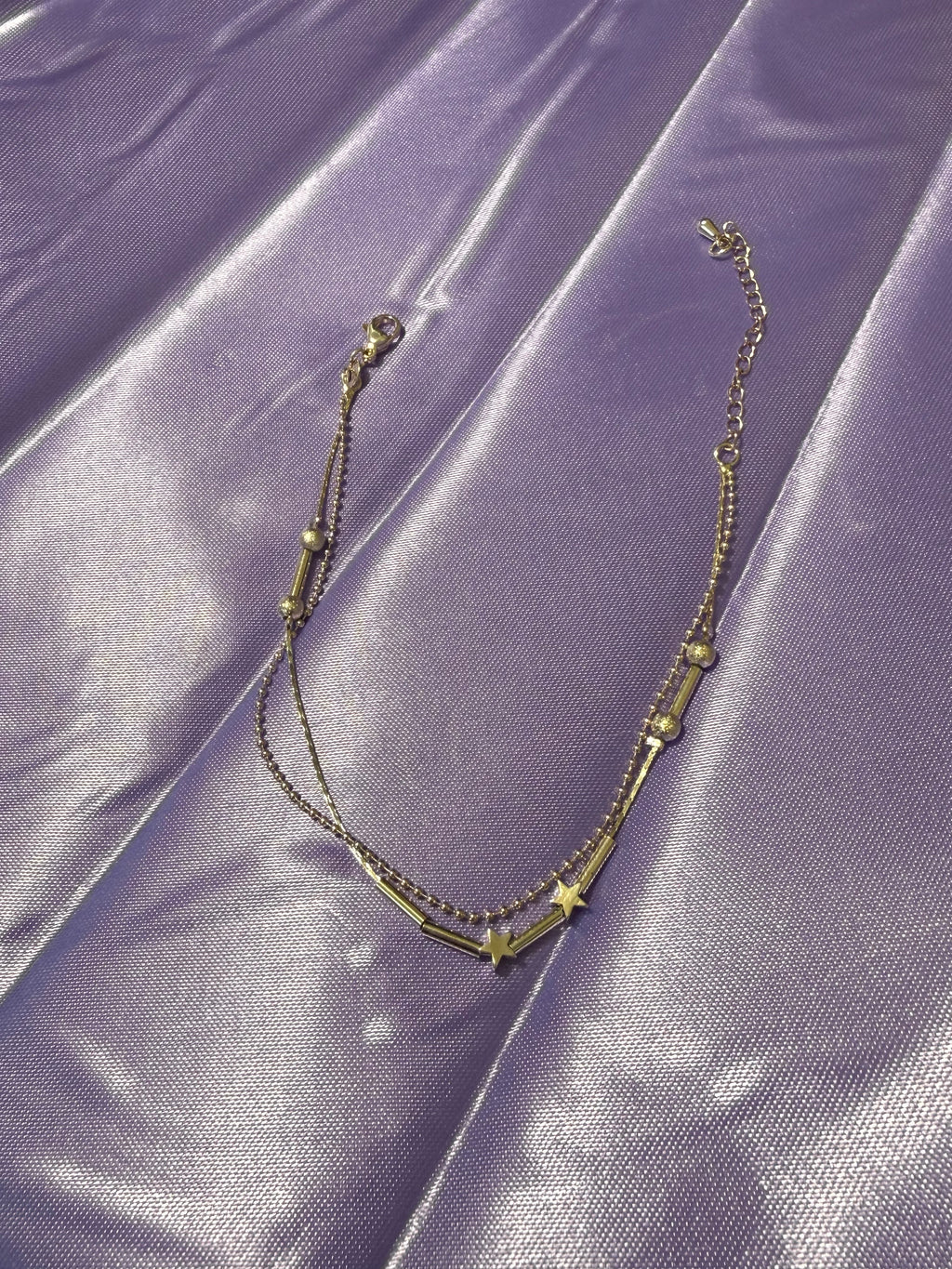925 Sterling Silver Double-Layered Star & Bead Anklet – Adjustable