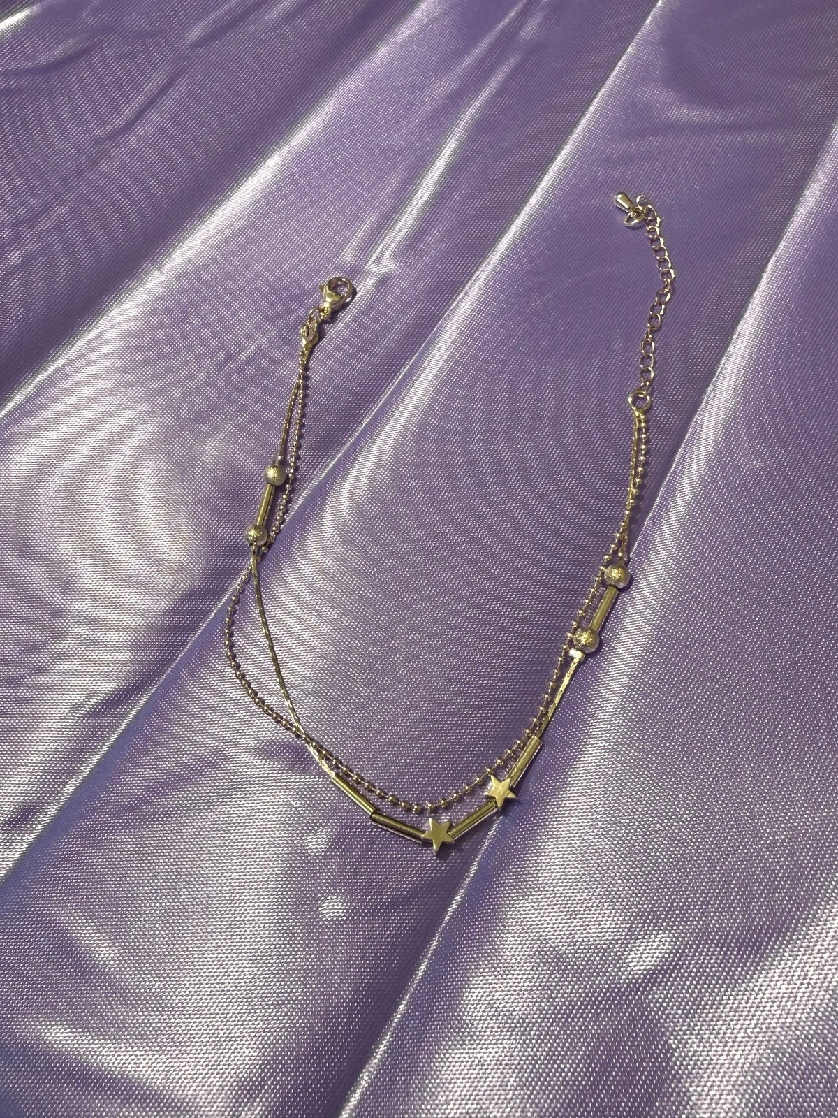 925 Sterling Silver Double-Layered Star & Bead Anklet – Adjustable