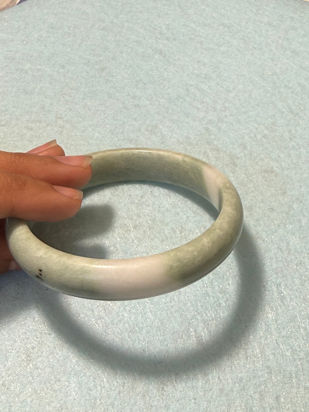 Natural Grade A Jade Bangle – White & Light Green – Medium
