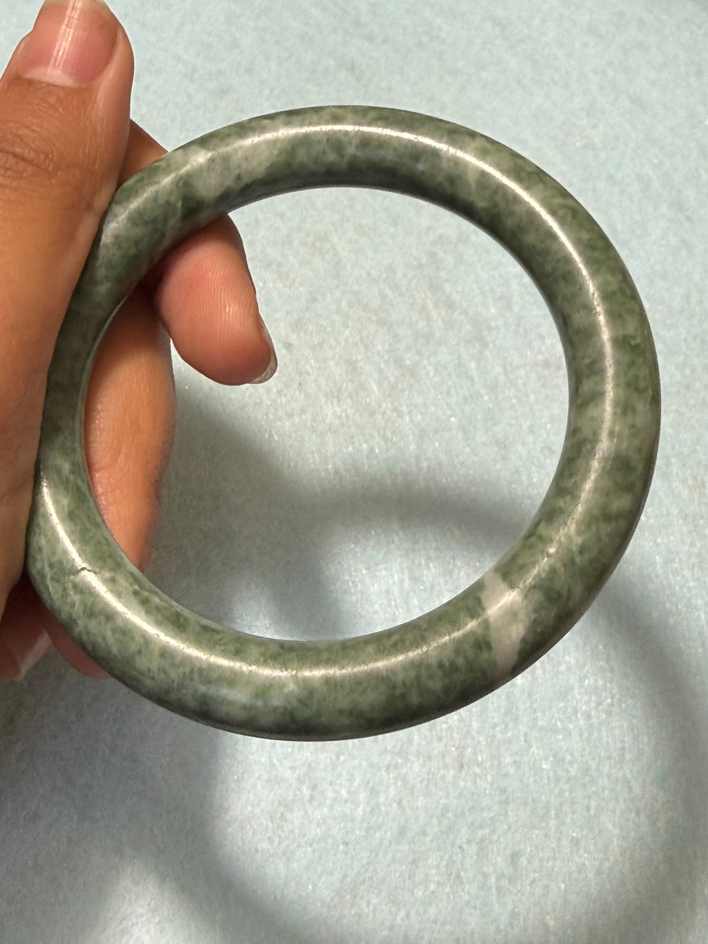 Natural Grade A Jade Bangle – Deep Emerald Green Marbled – Large