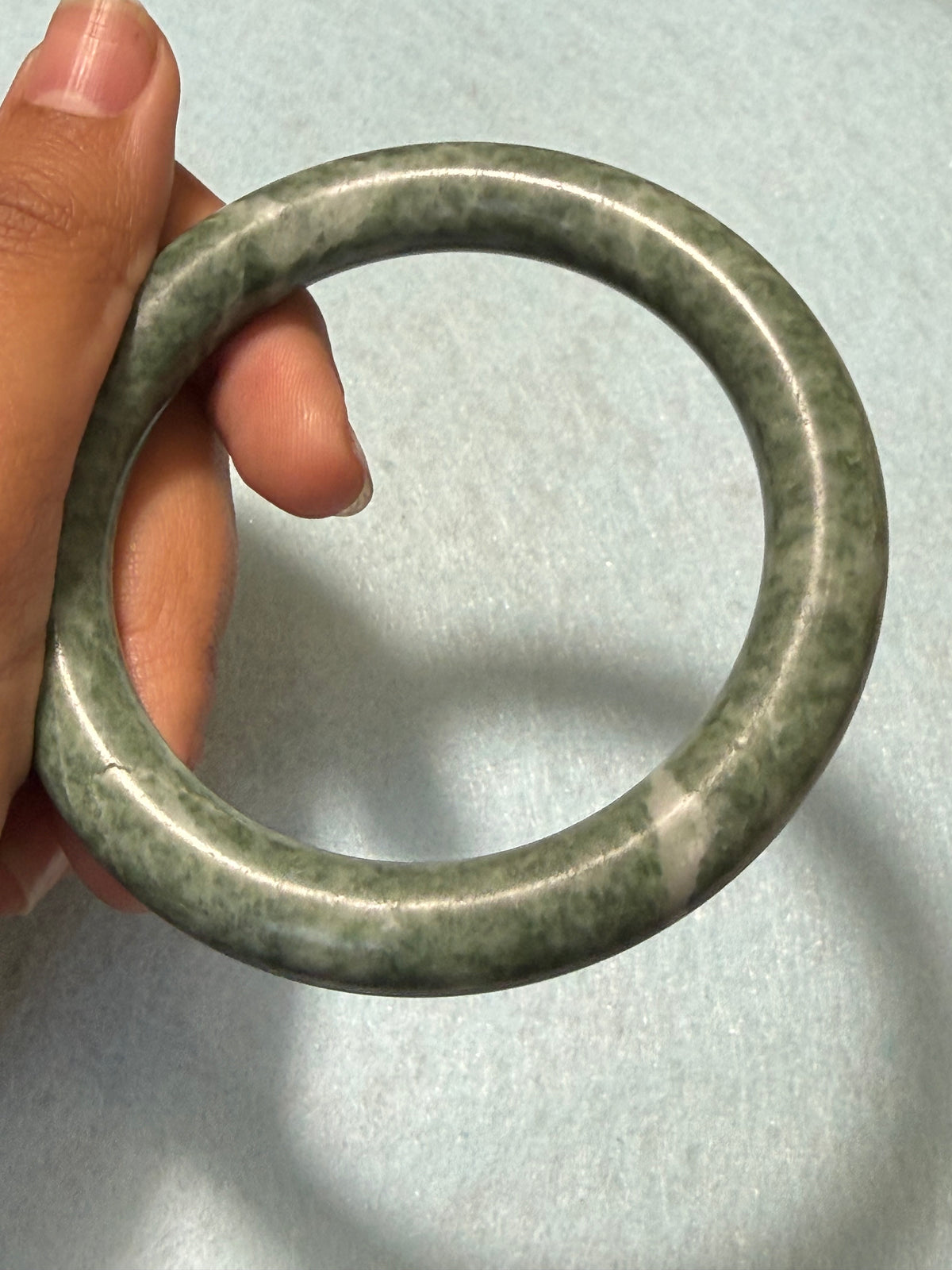 Natural Grade A Jade Bangle – Deep Emerald Green Marbled – Large
