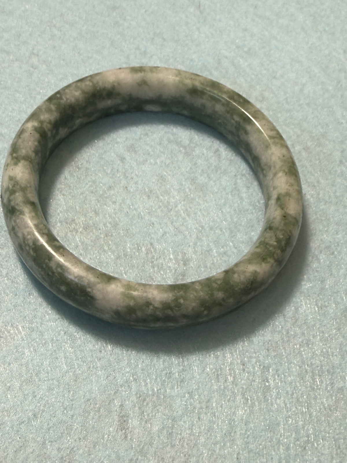 Natural Grade A Jade Bangle – Moss Green & White Marbled – Small