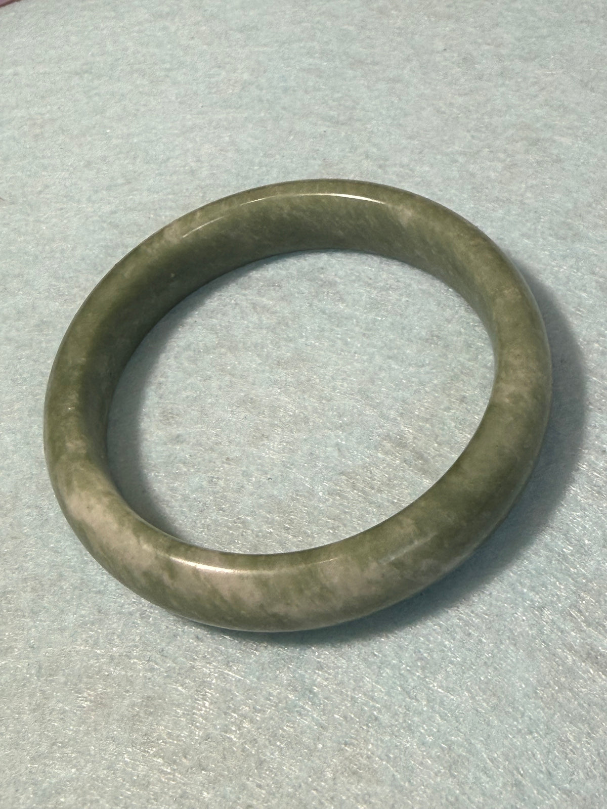 Natural Jade Bangle – Olive Green & Cream Marbled – Large