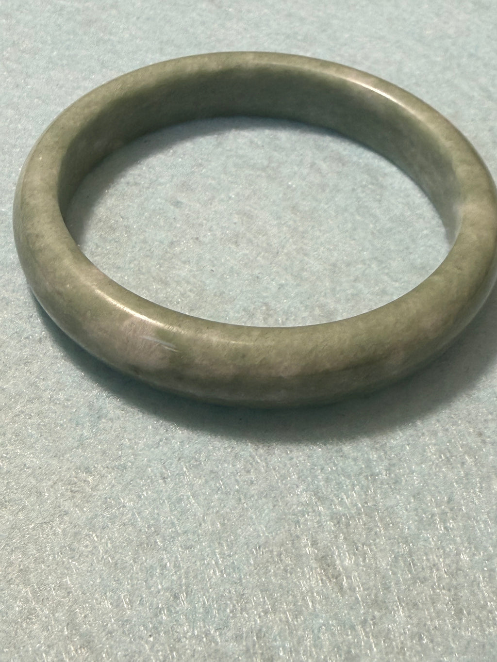 Natural Jade Bangle – Pale Sage Green & White Marbled – Large