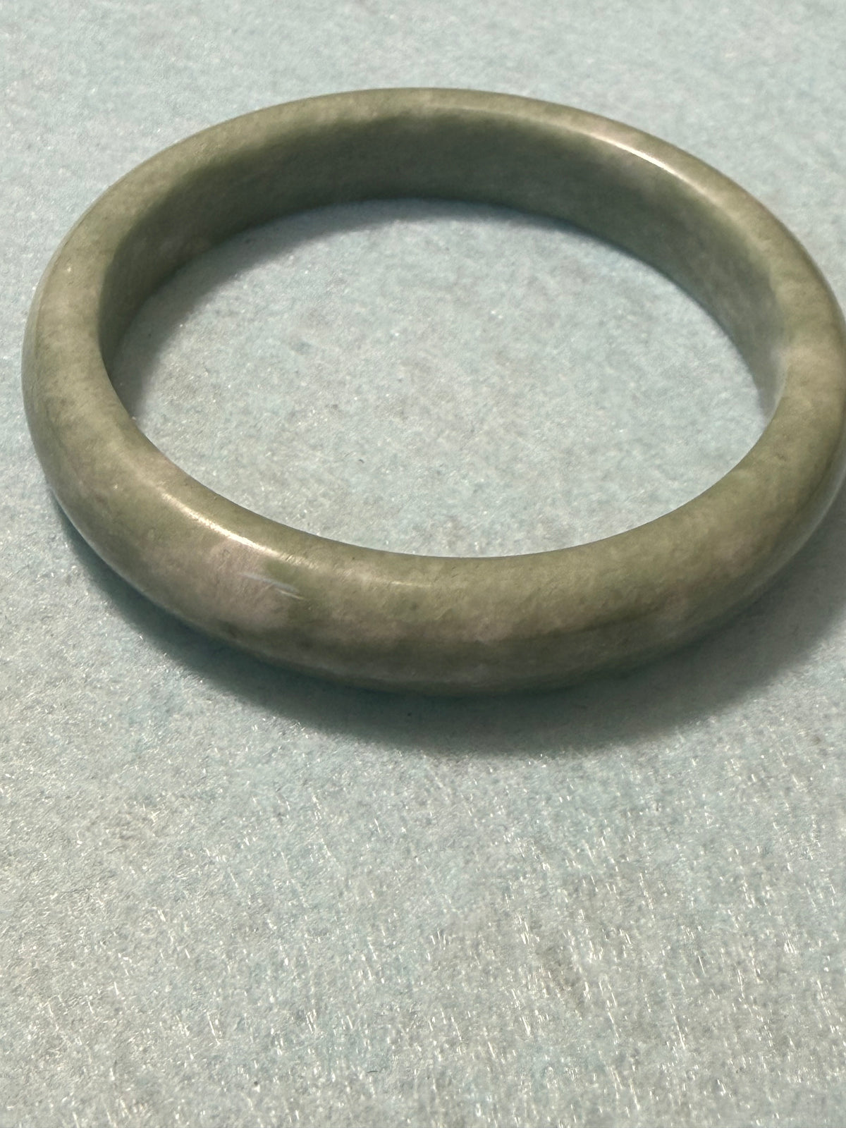 Natural Jade Bangle – Pale Sage Green & White Marbled – Large