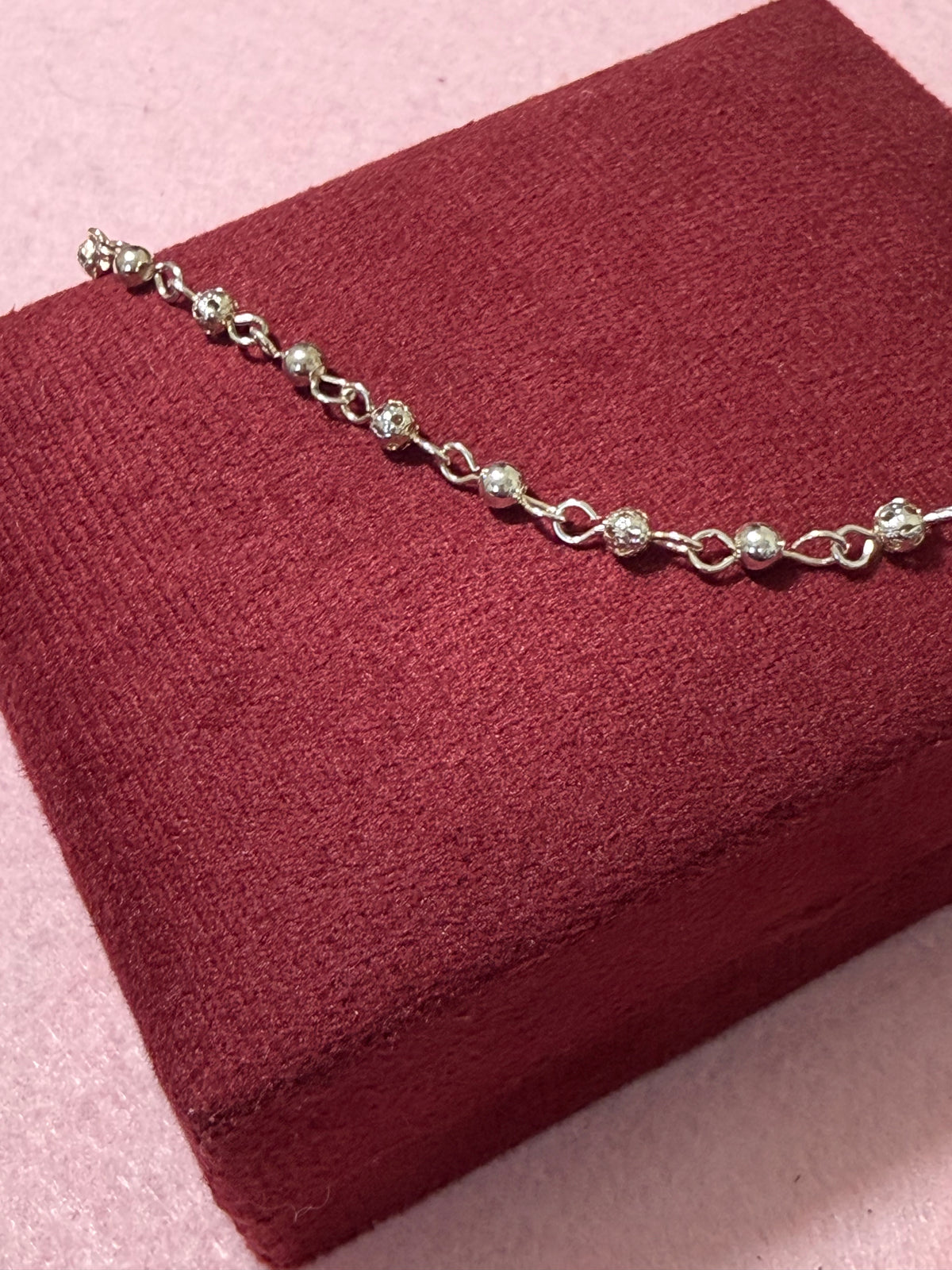 925 Sterling Silver Alternating Polished & Diamond-Cut Beaded Bracelet – 8" Adjustable