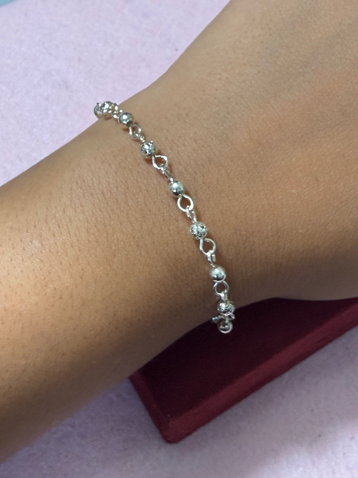 925 Sterling Silver Alternating Polished & Diamond-Cut Beaded Bracelet – 8" Adjustable