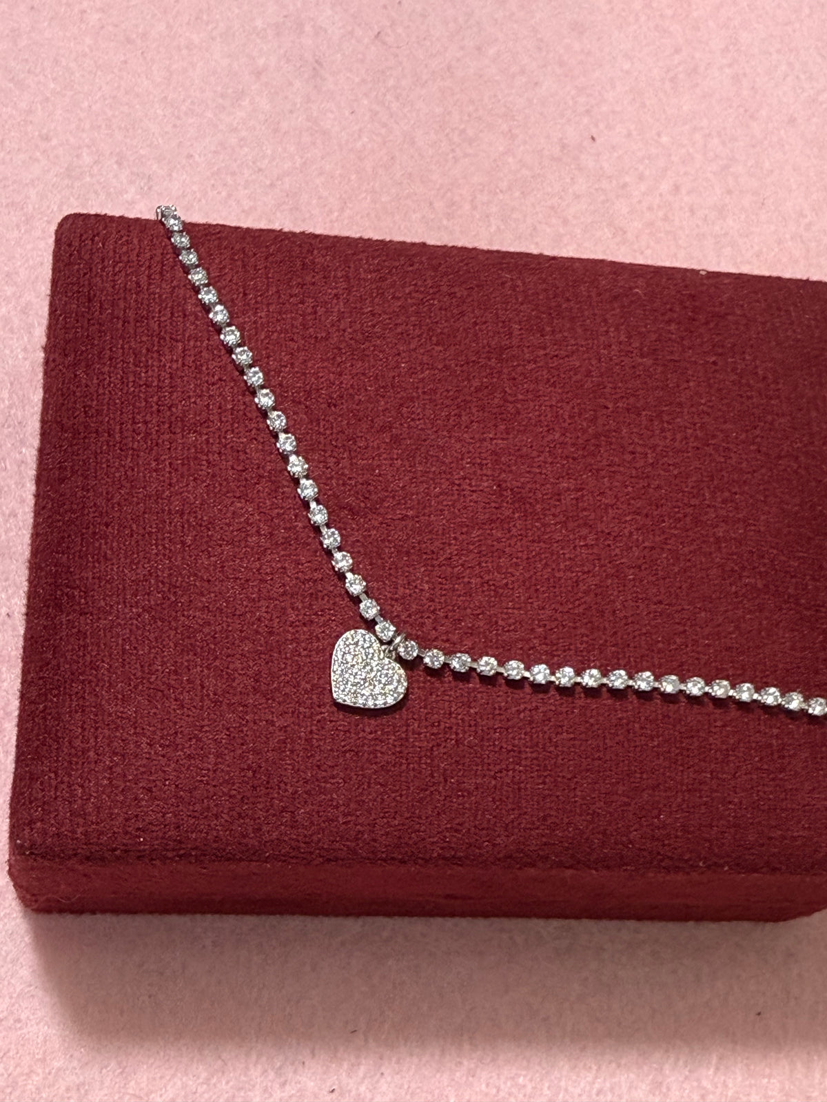 925 Sterling Silver Sparkling Heart Charm Bracelet – 8" Adjustable