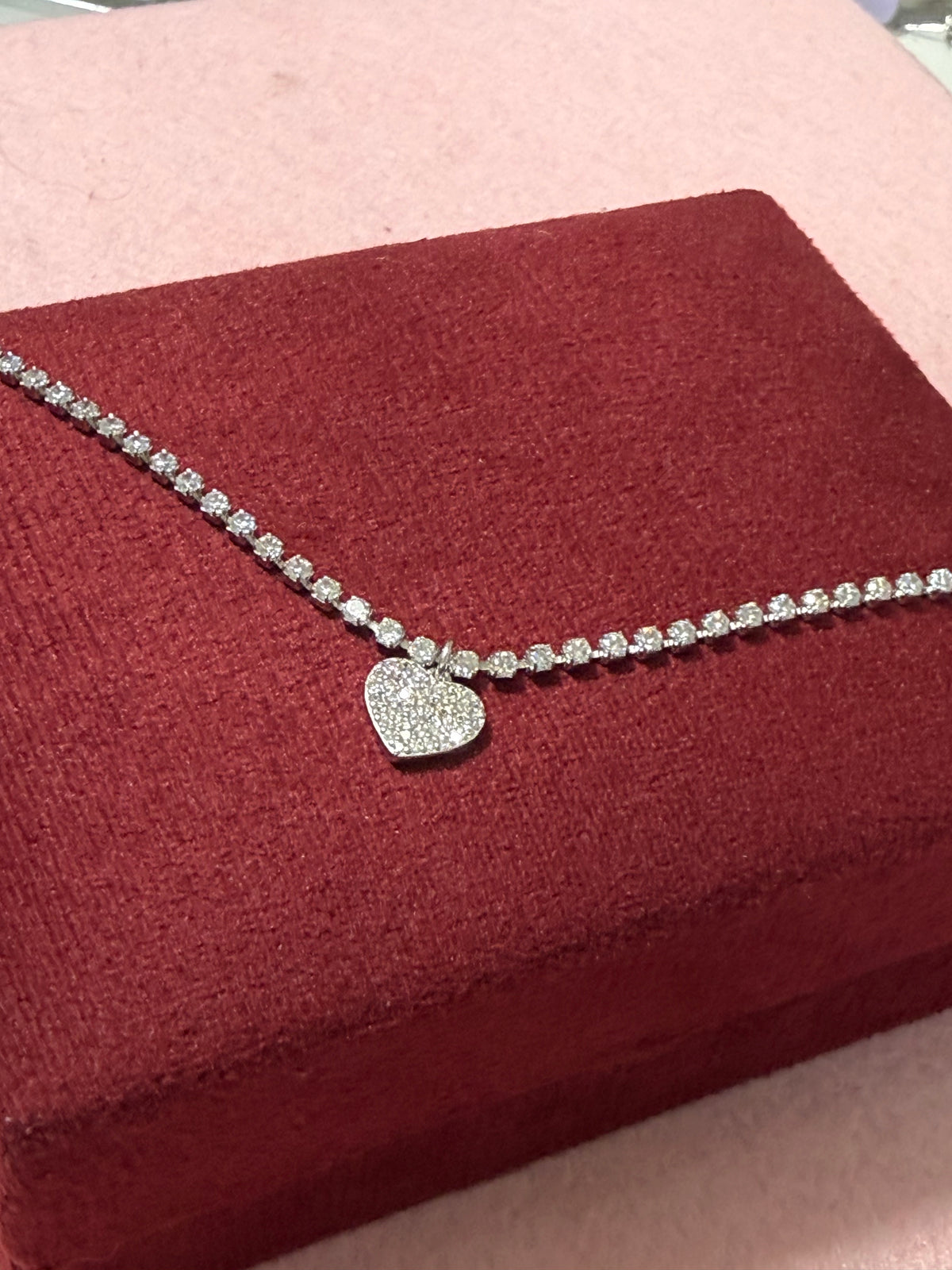925 Sterling Silver Sparkling Heart Charm Bracelet – 8" Adjustable