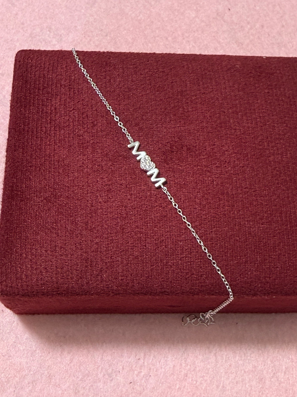 925 Sterling Silver Mom Heart Bracelet – 7" Adjustable