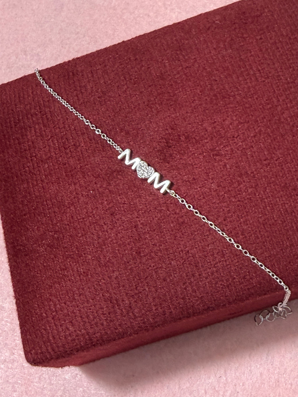 925 Sterling Silver Mom Heart Bracelet – 7" Adjustable
