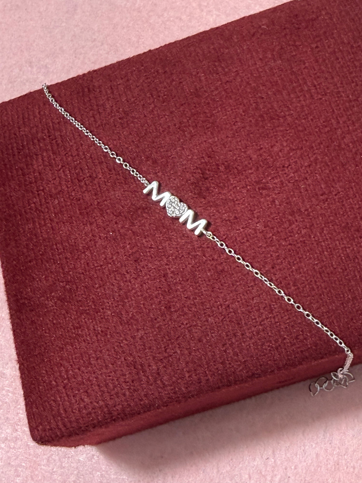 925 Sterling Silver Mom Heart Bracelet – 7" Adjustable
