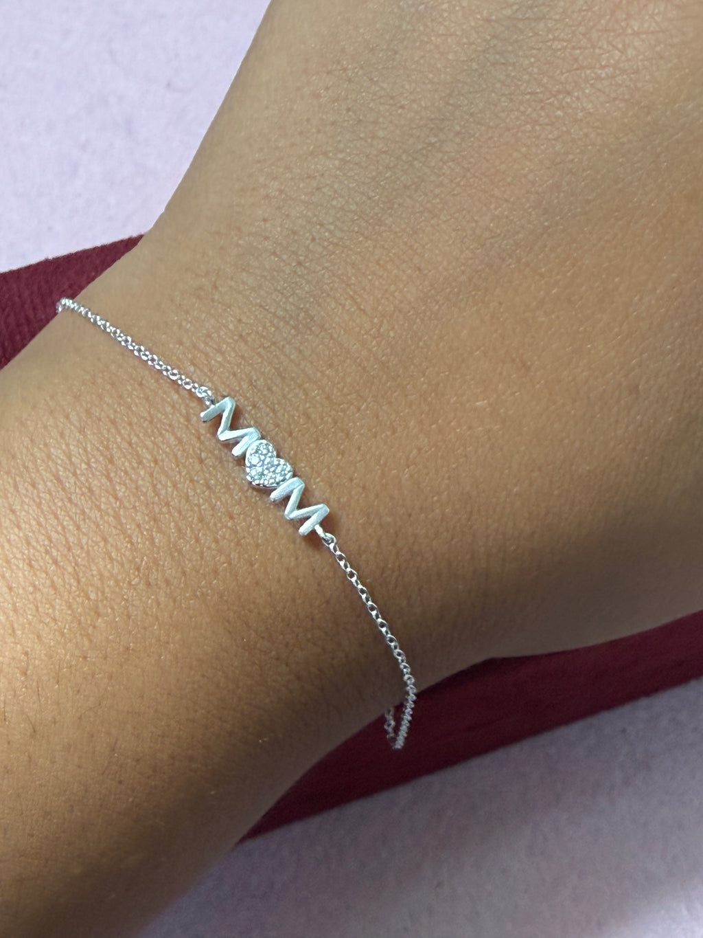 925 Sterling Silver Mom Heart Bracelet – 7" Adjustable