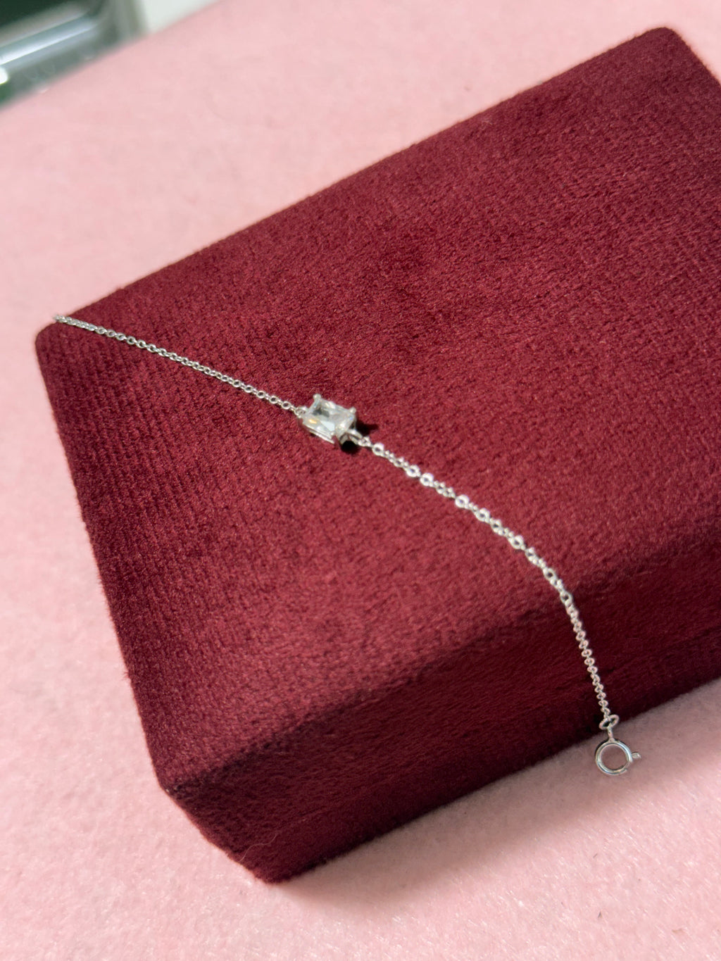 925 Sterling Silver Square-Cut Solitaire Bracelet – 7" Adjustable