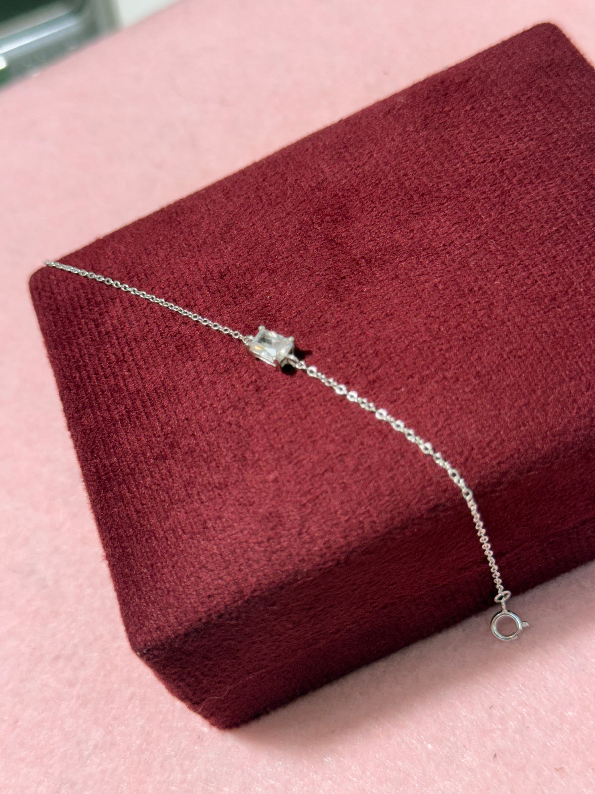 925 Sterling Silver Square-Cut Solitaire Bracelet – 7" Adjustable