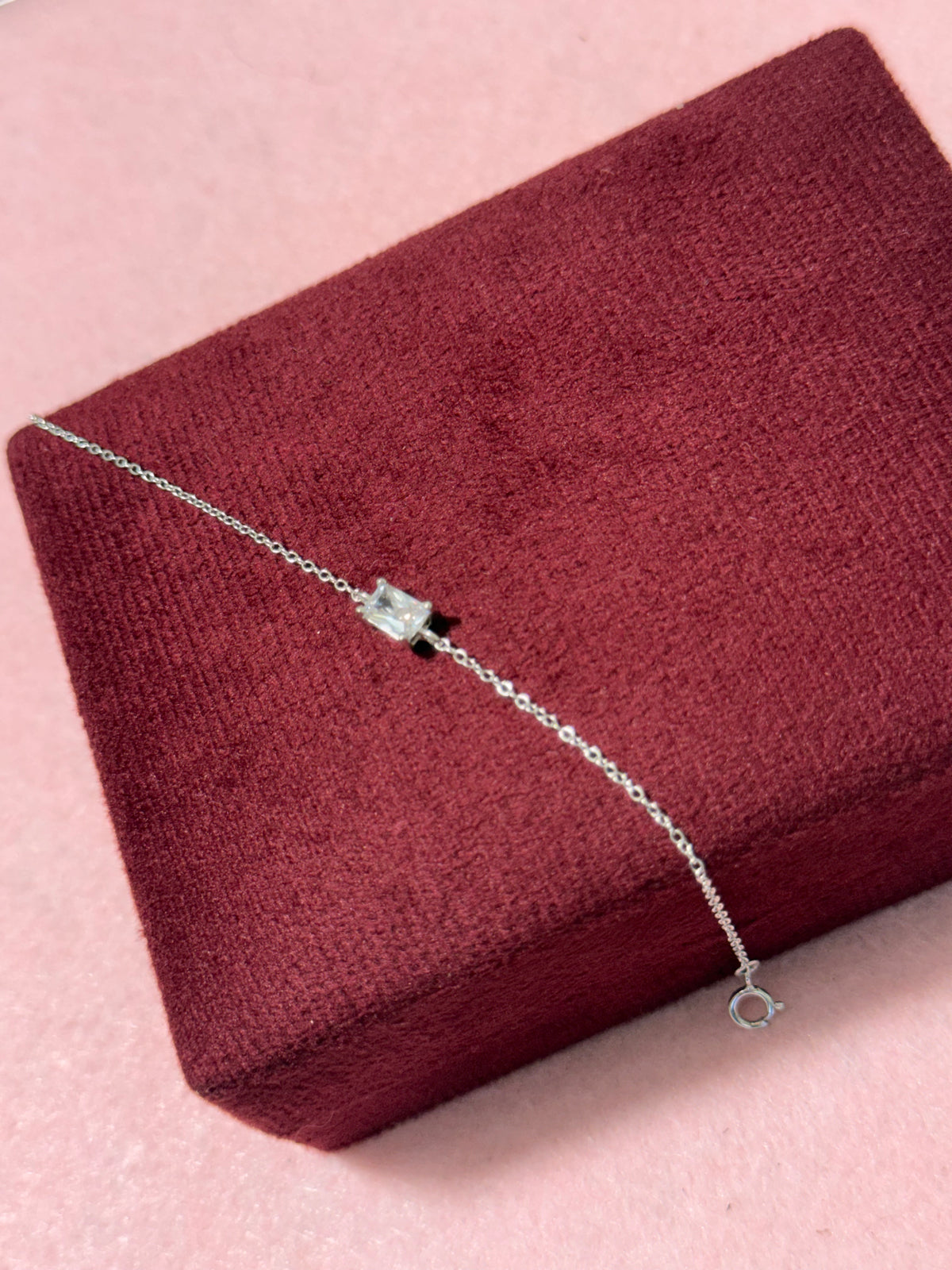 925 Sterling Silver Square-Cut Solitaire Bracelet – 7" Adjustable