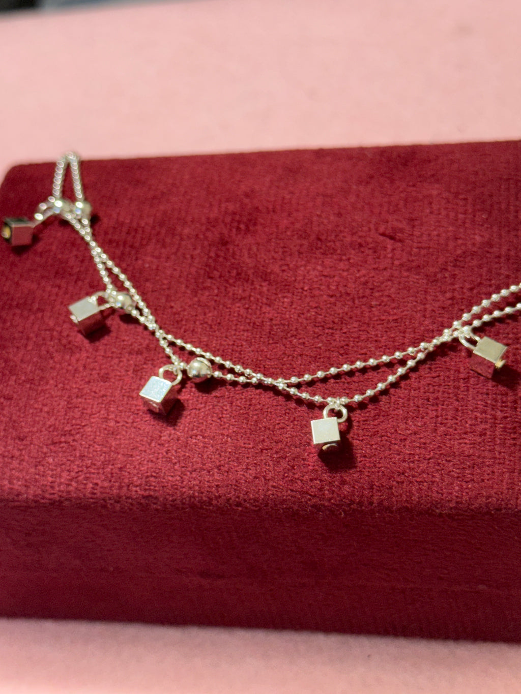 925 Sterling Silver Double-Layer Cube Charm Bracelet – 8" Adjustable
