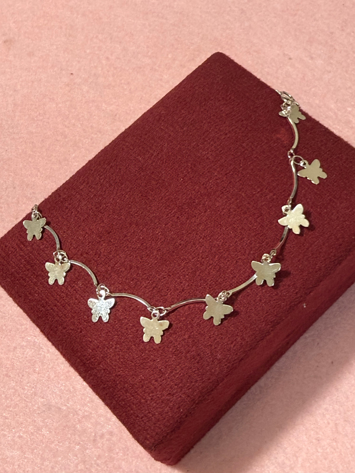 925 Sterling Silver Dangling Butterfly Charm Bracelet – 8" Adjustable