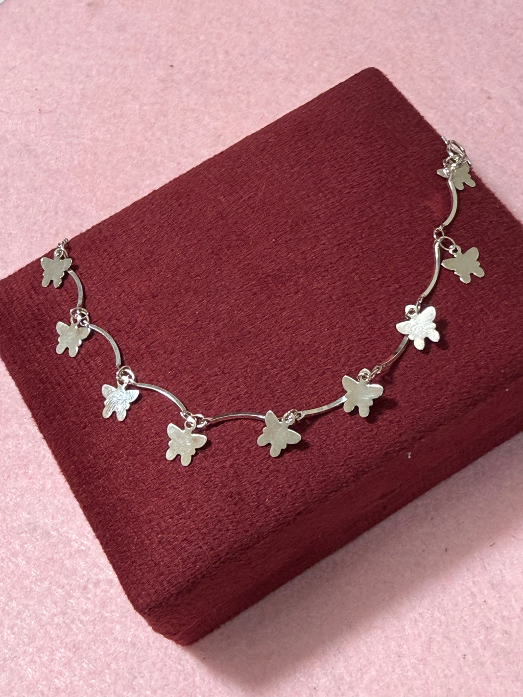 925 Sterling Silver Dangling Butterfly Charm Bracelet – 8" Adjustable