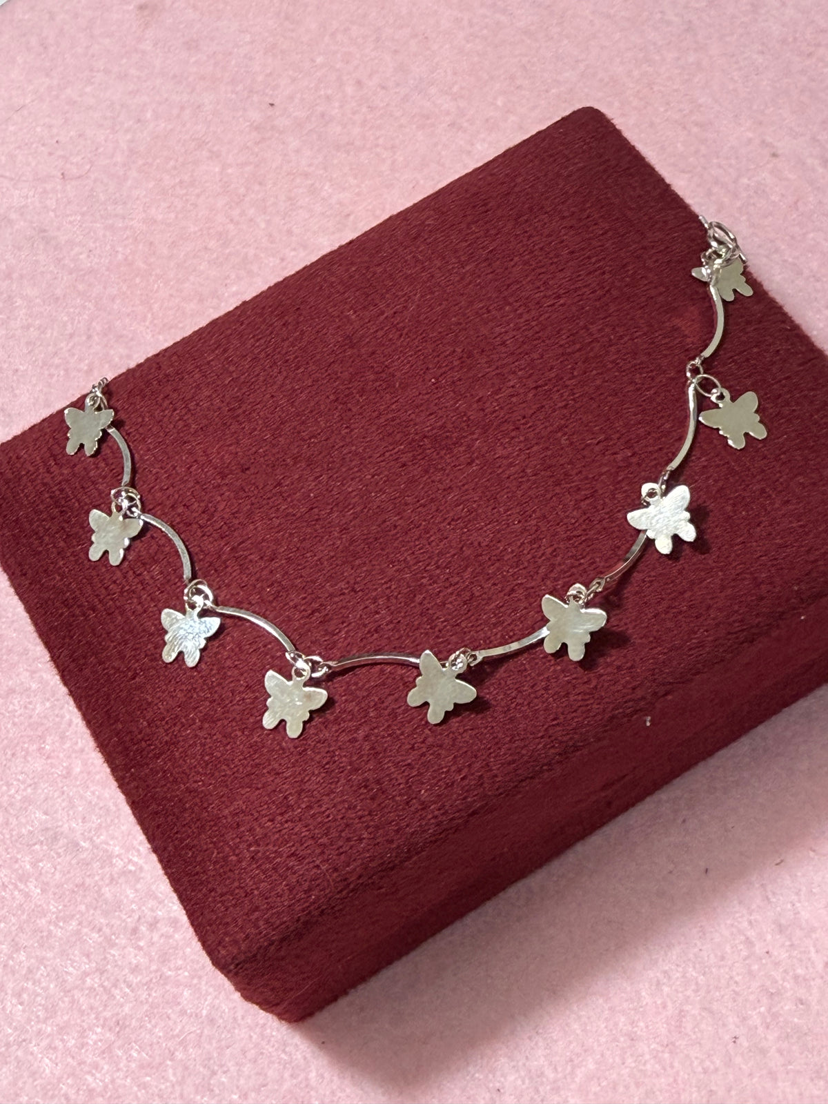 925 Sterling Silver Dangling Butterfly Charm Bracelet – 8" Adjustable