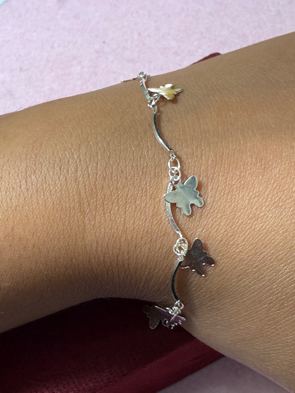 925 Sterling Silver Dangling Butterfly Charm Bracelet – 8" Adjustable