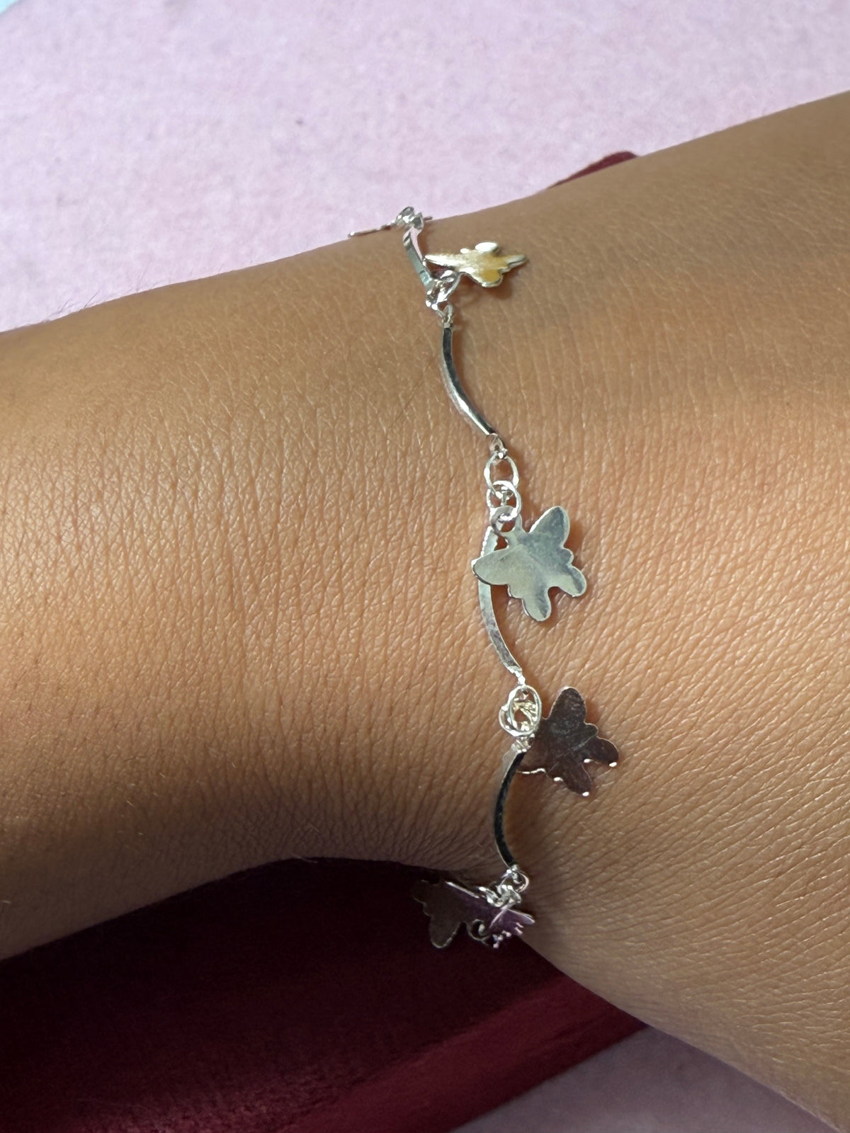 925 Sterling Silver Dangling Butterfly Charm Bracelet – 8" Adjustable