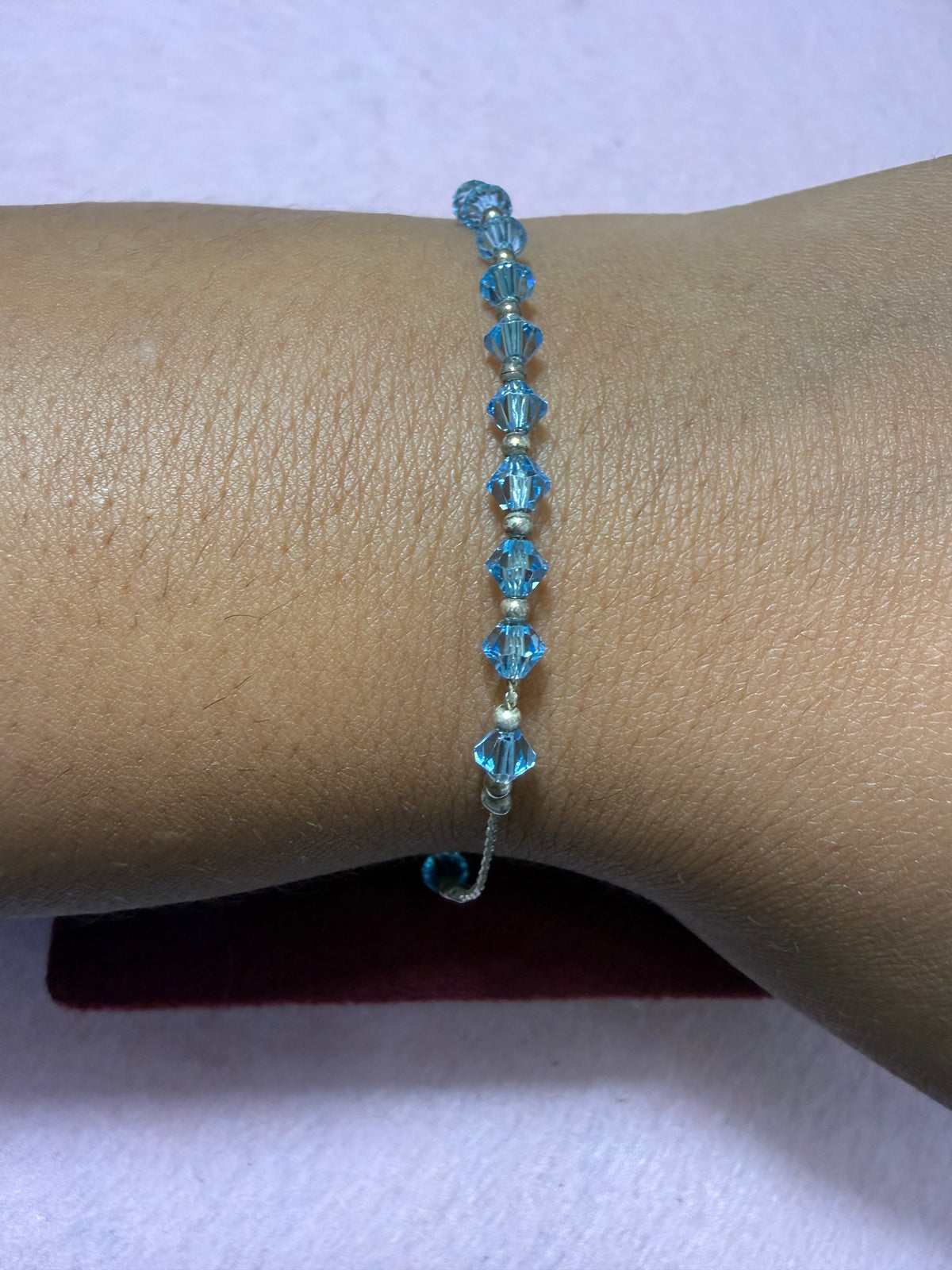 925 Sterling Silver Blue Crystal Beaded Bracelet – 7" Adjustable